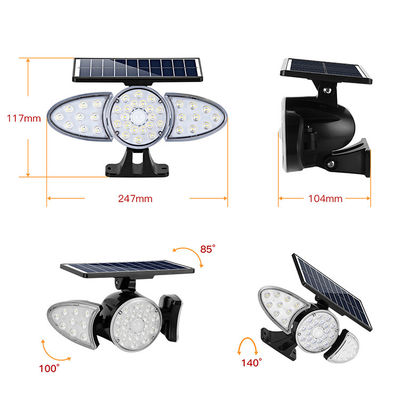 چراغ دیواری سنسور خورشیدی LED سه سر 100-400LM 38PCS برای مسیر