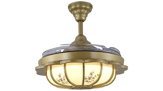 آباژور اکریلیک 150lm/W پنکه سقفی جمع شونده طلایی نور سفید گرم