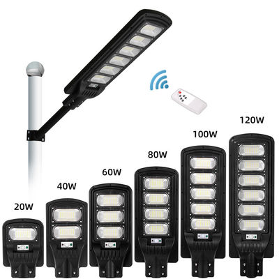 6000K 100W 200W 300W چراغ های خیابانی خورشیدی لامپ فضای باز کنترل از راه دور Ip65