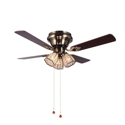 پنکه سقفی ال ای دی کریستال برنجی عتیقه سبک مینیمالیستی 100lm/w 48 اینچی 4 تیغه